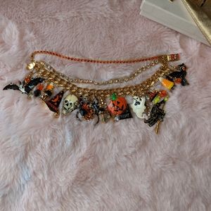 Lunch At The Ritz 3 Chain Charm Bracelet Gold Tone Vintage Halloween Witch Cats